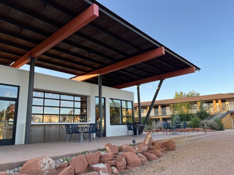 Outdoor seating at the Best Friends Mercantile in Kanab, UT